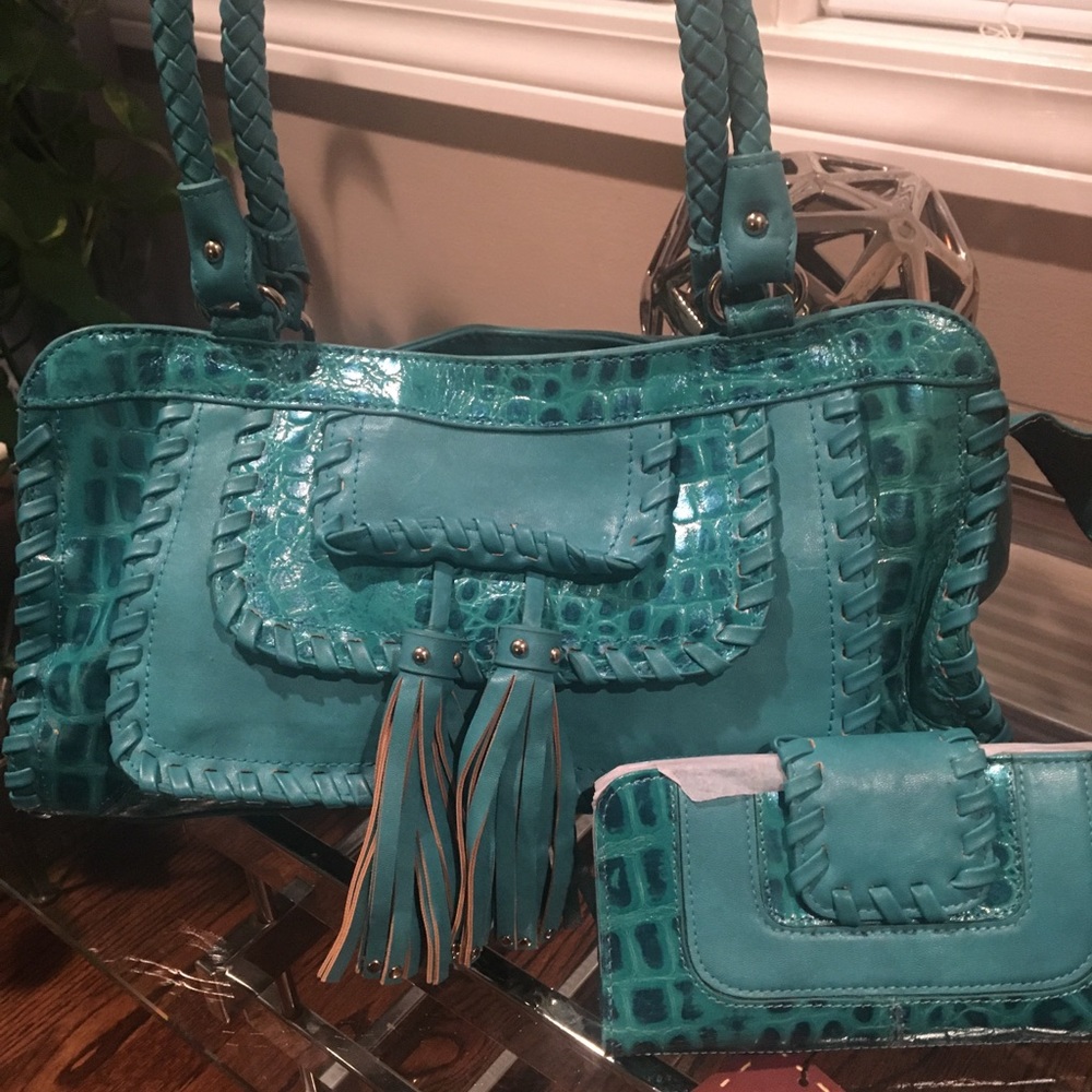 Turquoise Handbag and Matching Wallet